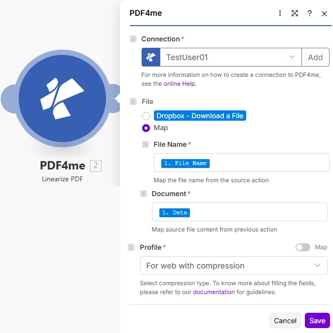 Linearize PDF - Fast Web View for Make | PDF4me