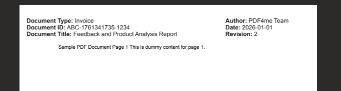 Output PDF with HTML header: Document Type, ID, Title, Author, Date, Revision