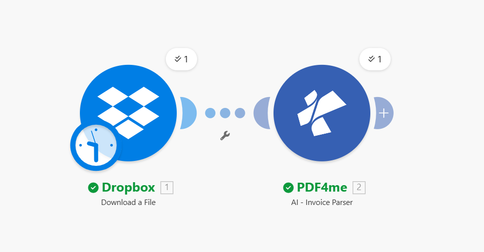 Make scenario: Dropbox Download a File → PDF4me AI-Invoice Parser