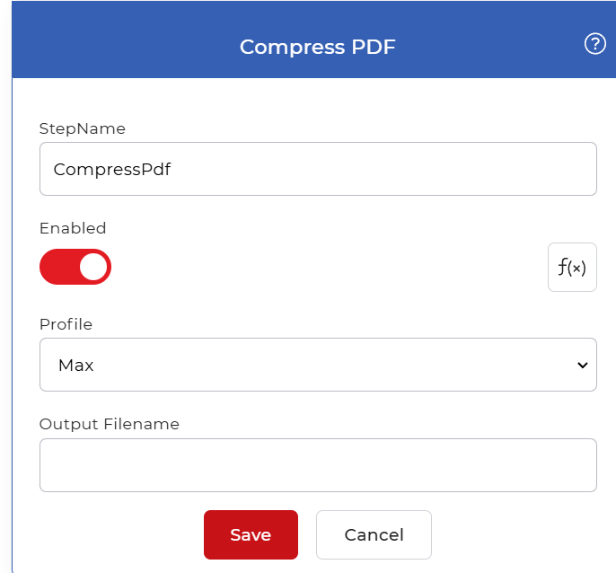 Click to enlarge Compress PDF configuration in PDF4me Workflows