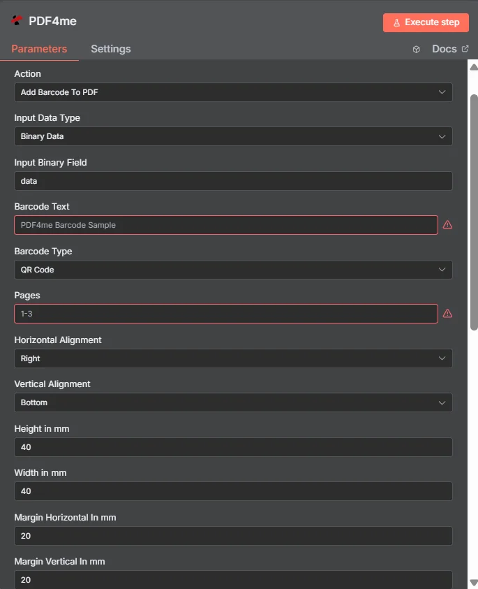 Add Barcode to PDF using n8n action | PDF4me
