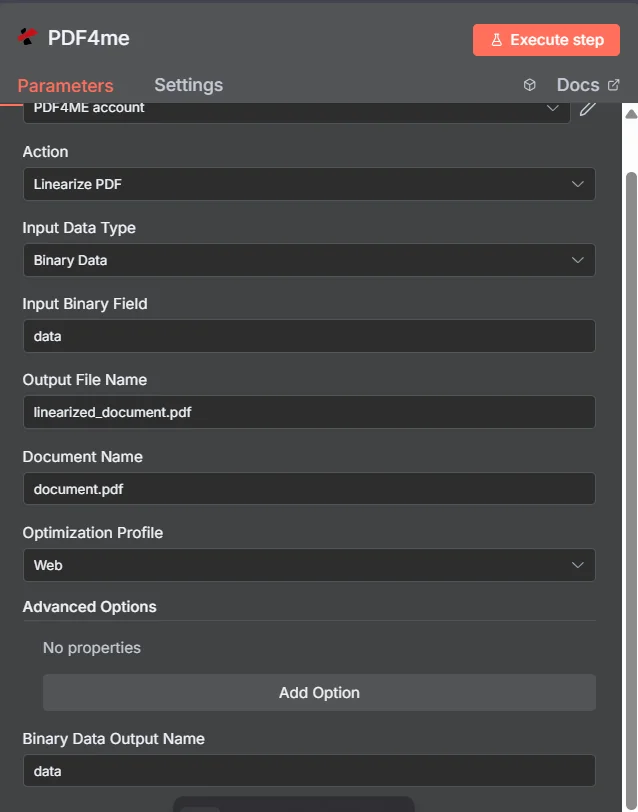 Linearize PDF using n8n action | PDF4me