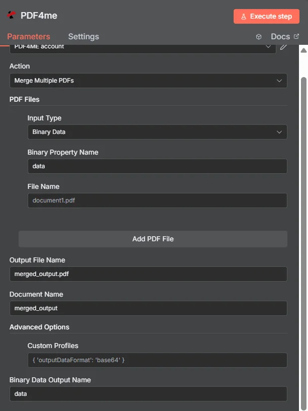 Merge Multiple PDFs using n8n action | PDF4me