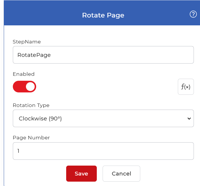 Click to enlarge Rotate Page configuration in PDF4me Workflows