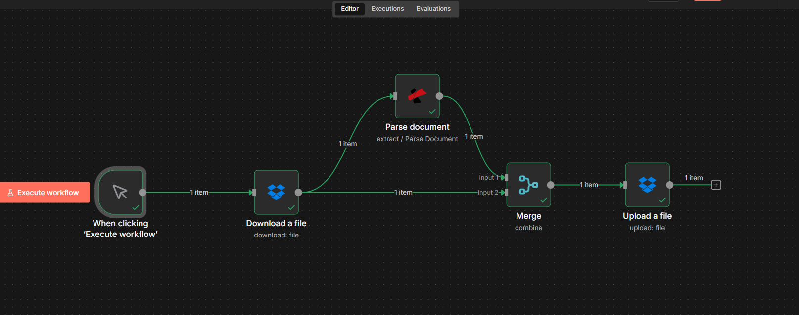 n8n workflow: Download a file and Parse document