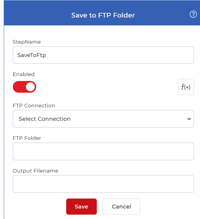 Zum Vergrößern bitte anklicken Konfiguration in PDF4me Workflows auf FTP speichern