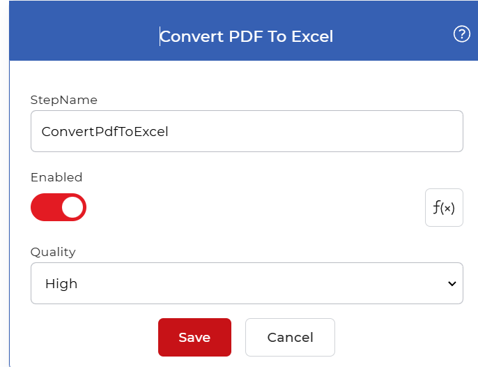 Klik untuk memperbesar Konfigurasi Konversi PDF ke Excel di Alur Kerja PDF4me