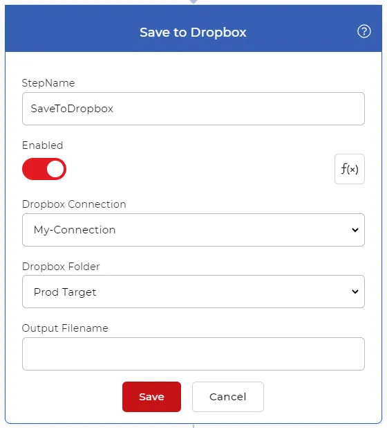 Klik untuk memperbesar Tindakan "Simpan ke Dropbox" untuk menyimpan file output.